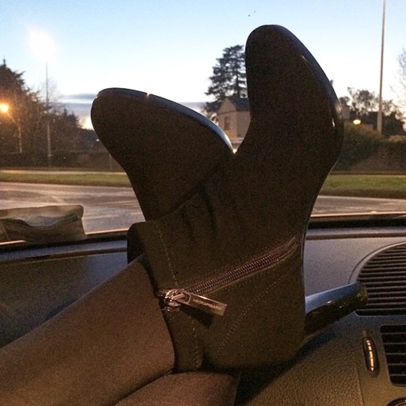 Black Stretch Fabric Stiletto Heel Ankle Booties - Picture 5 of 6